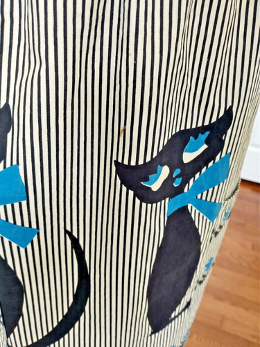 Vintage Original MCM Atomic Cat Apron w/Pocket Homemade Blue and Black Retro - Picture 9 of 9