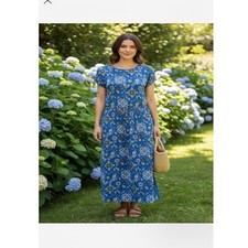 Boden Midi Dress Womens 10L Blue Floral Paisley Jersey Knit Pockets Excellent