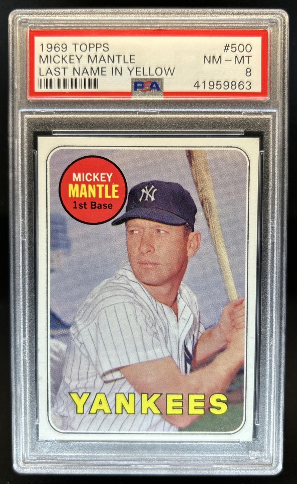 1969 Topps Mickey Mantle #500a New York Yankees PSA 8