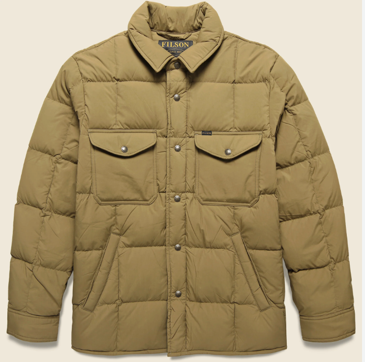ジャケット・アウター FILSON LIGHTWEIGHT DOWN JAC-SHIRTS FILSON Lightweight Down Jac Shirt Jacket L XL Dark Tan Men's Snap