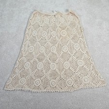Hand Crochet Philippines Cotton Skirt Sz L Cream Beige Cottagecore Boho Stretchy
