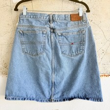 Vtg 90s Tommy Hilfiger Denim Mini Skirt High Waisted Light Wash Jean Skirt 12