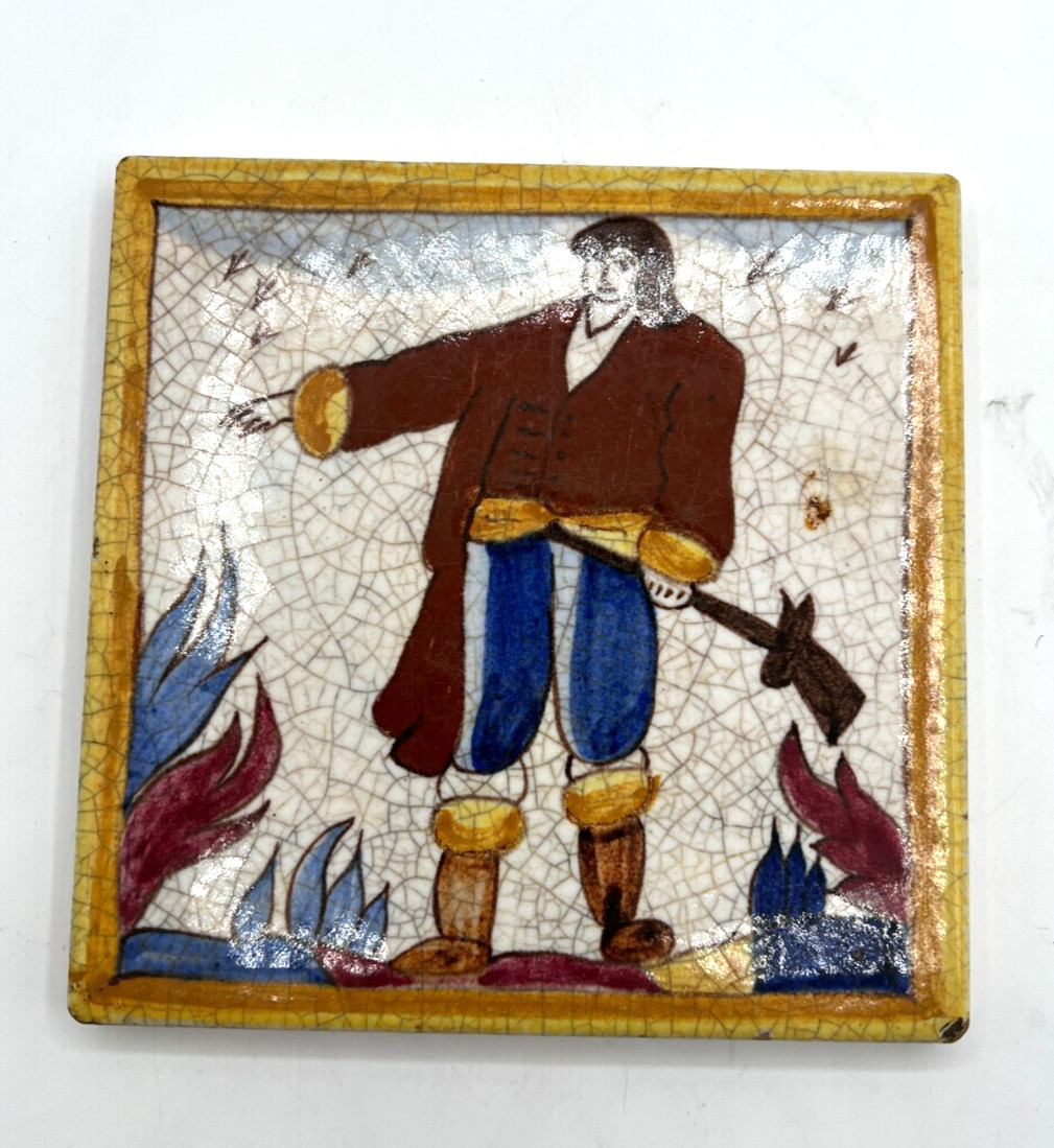 Antique AETCO American Faience European Style Art Tile, Traveler