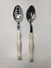 Set of 2 Cutco 1712 Basting Spoon & 1713 Slotted Spoon W/ Classic White Handles