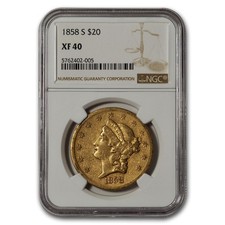 1858-S $20 Liberty Gold Double Eagle XF-40 NGC