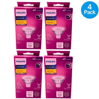Philips MR16 5.2W LED 3000K GU5.3 4 Pack NEW