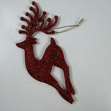 Sparkling Red Glitter Reindeer Christmas Tree Ornament Holiday Decor