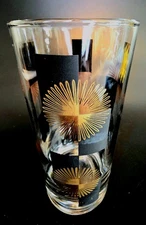 (201) MCM Black & Gold Squares & Atomic Starburst Highball Tumbler Glass