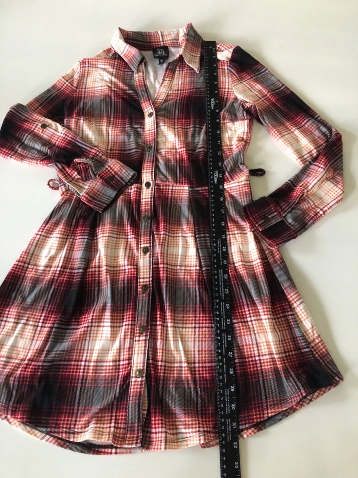 Derek Heart Womens Shirt Dress Red Black Plaid Long Sleeve Size M - Image 3 of 4