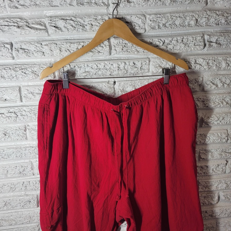 White Stag Womens Pants 3X Plus Capri Pull On Red Crinkle Crepe Lightweight - Image 3 of 4