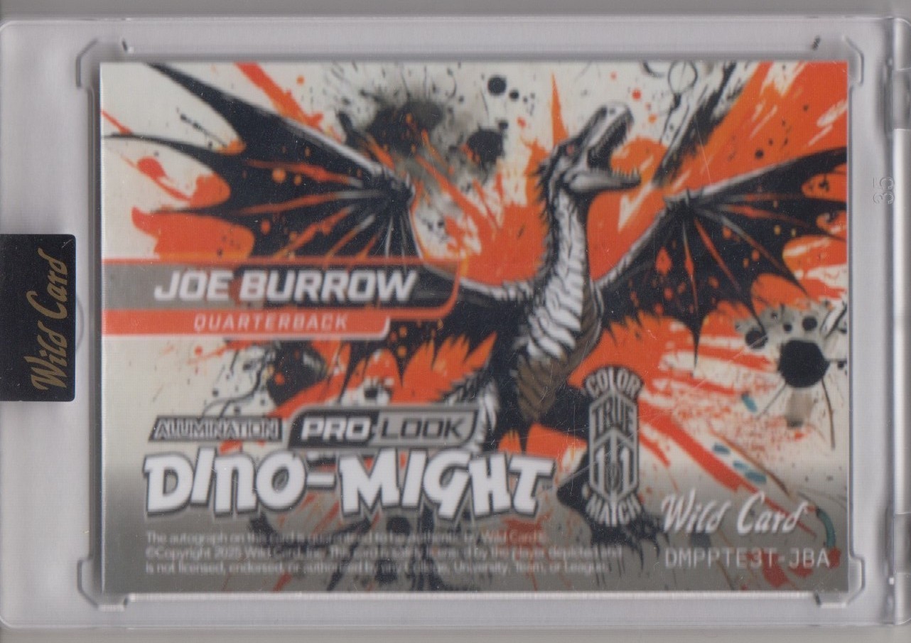JOE BURROW 2025 WILD CARD DINO-MIGHT AUTO #1/1 CINCINNATI BENGALS ONE OF ONE view 2