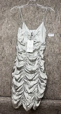 ZARA Dress Silver Satin Effect Ruched 2298/213 Small NWT