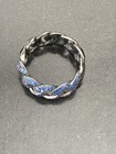 925 Sterling Silver Black Rhodium Tone Chain Link Band Ring Blue Pavé Sz 7 — photo 3