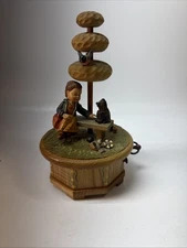 Vintage Wood Anri Thorens Swiss Movement Music Box Gigi Girl  Dog Love Story