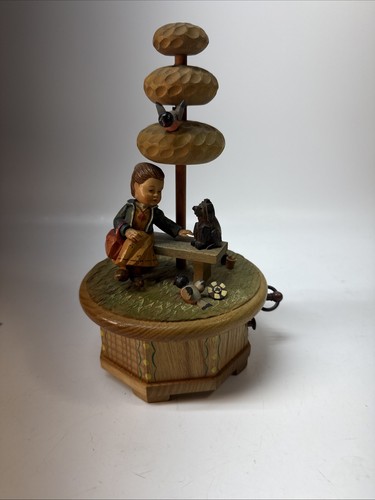 Vintage Holz Anri Thorens Schweizer Uhrwerk Spieluhr Gigi Mädchen Hund Love Story - Bild 1 von 8