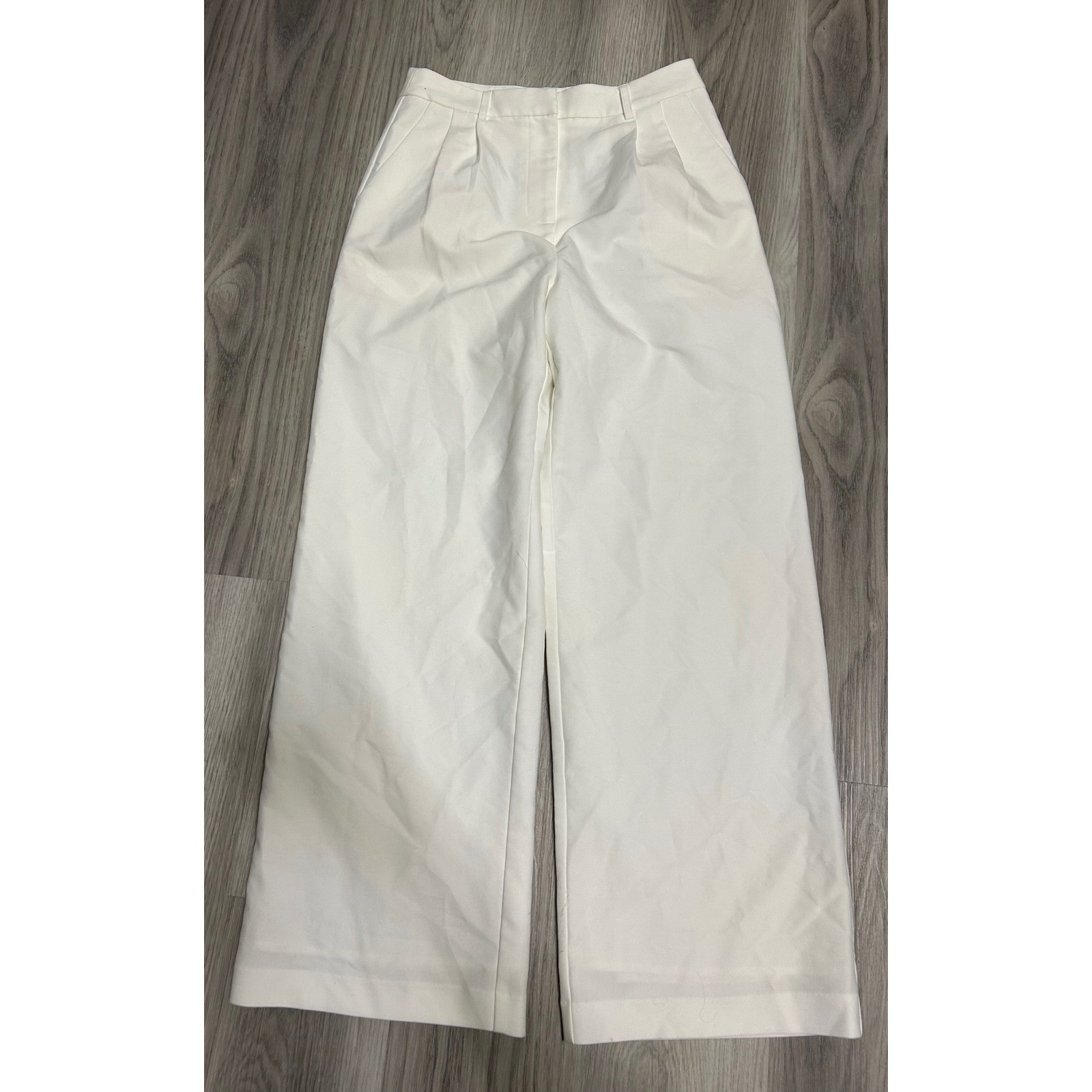COMMENSE Women's White Wide Leg Pleated Tailored Trousers Size M