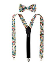 Men's Cotton Floral Suspenders and Bow Tie Set for 42 Inch 71-navy Coral