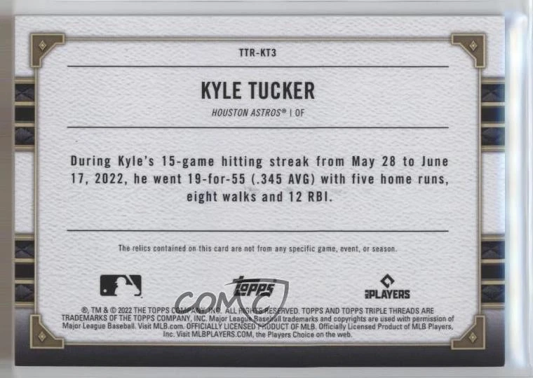 2022 Topps Triple Threads Relics Amethyst /27 Kyle Tucker #TTR-KT3 - Image 2 of 2
