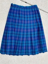 VTG Pendleton 100 Virgin Wool Pleated Skirt Morgan Tartan Plaid Blue Size 12 P