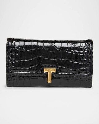 TOM FORD NWT Wallis Flap Wallet in Shiny Croc-Embossed Leather (Orig$1600) w/tax
