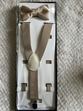 Boys Suspender Bow Tie Set. Tan