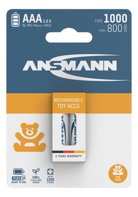 ANSMANN Toy NiMH Micro AAA Typ 1000 (min. 800 mAh) maxE 2er Papierblister Nickel