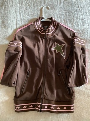 Jaded London Cosmic Stars Brown and Pink Star Zip Up Track Jacket