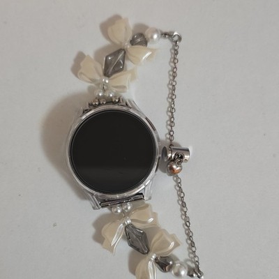Smart Watch with Decorative Beige Band and Silver Case