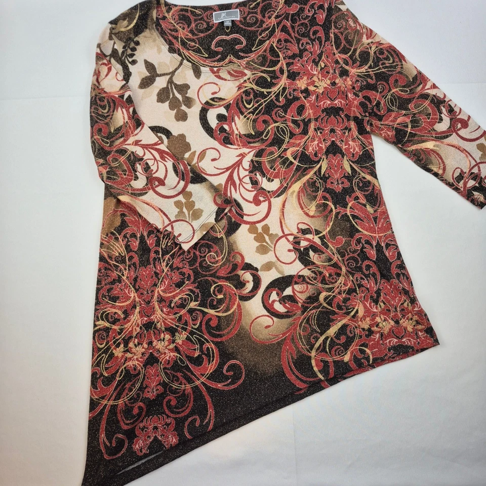 Blusa Top Mujer Colección JM Estampado Floral Manga 3/4 Dobladillo Asimétrico Foto 2 de 4