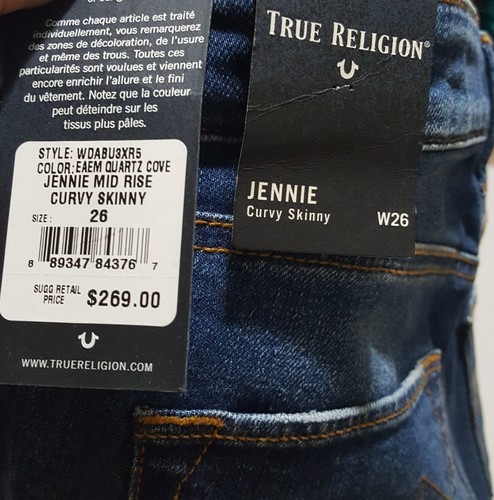NEW TRUE RELIGION Sz 26 Jeans Women $269 JENNIE CURVY SKINNY Denim Mid Rise Fray - Picture 7 of 11