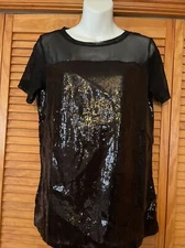 Ruby Ribbon Womens Shirt Sequins Black Medium