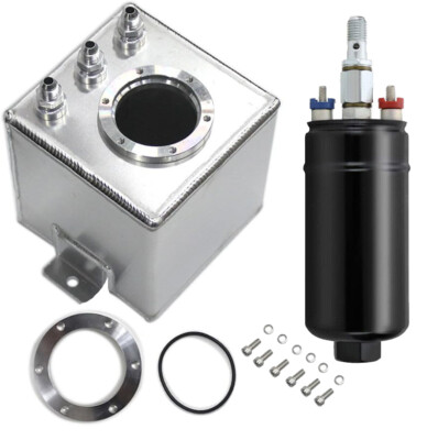 New 2L High Flow Swirl Fuel Surge Tank AN6 Aluminum with 044 External Fuel Pump