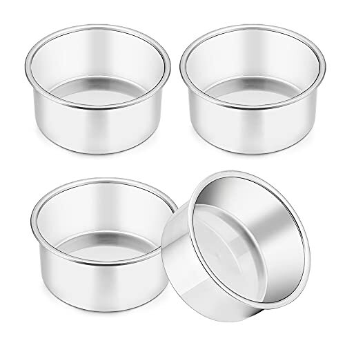 4 Pcs 4 Inch Round Cake Baking Pans Stainless Steel Non-Stick Oven Pans - Afbeelding 1 van 7