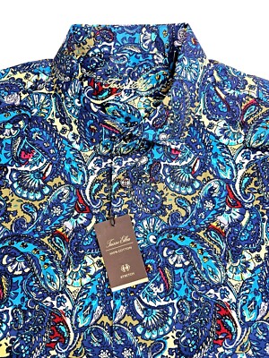 Tasso Elba Size 2XL Men's Berry Blue Cbo Long Sleeve Stretch Cotton Shirt NWT