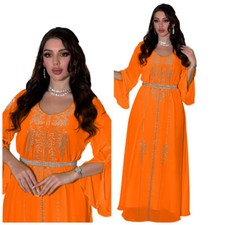 Abaya Muslim Women Kaftan Rhinestone Long Dress Maxi Robe Dubai Turkey Prom Gown