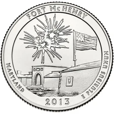2013-P FT. McHENRY, MARYLAND "ATB" NATIONAL PARK QUARTER 1-COIN BU FREE SHIP