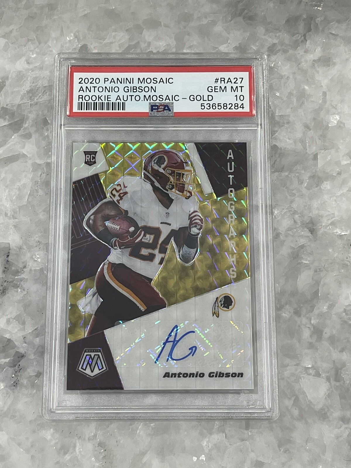2020 Panini Mosaic Antonio Gibson Rookie Auto Gold Prizm 02/10 PSA 10 Gem Mint