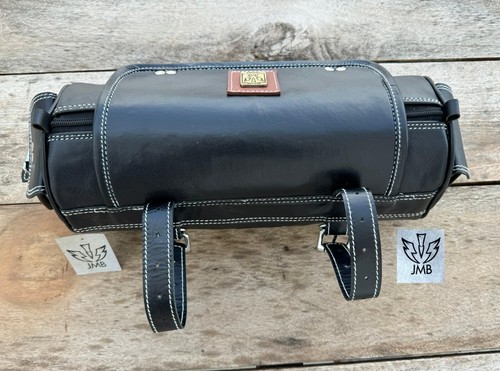 Motorcycle Black Leather Front Fork Tool Bag Saddle Bag Pouch Luggage 1 Bag - Imagen 7 de 15