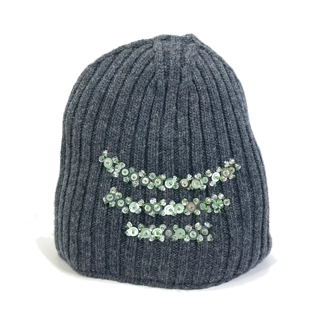 PRADA apparel Sequin hat Knit hat wool gray