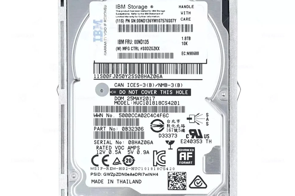 IBM 00ND135 1.8TB 10K 2.5 SAS HDD Hitachi HGST HUC101818CS4201 - Image 2 of 2