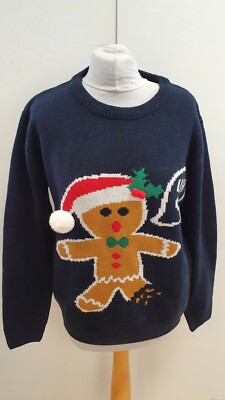KK558 HERREN MERRY XMAS SCHWARZ GRÜN ROT RUNDHALSAUSSCHNITT WEIHNACHTEN PULLOVER OBERTEIL UK S EU 46