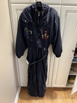 Vtg Bogner Womens 12 Dark Blue Ski Suit 80s Western Embroidered