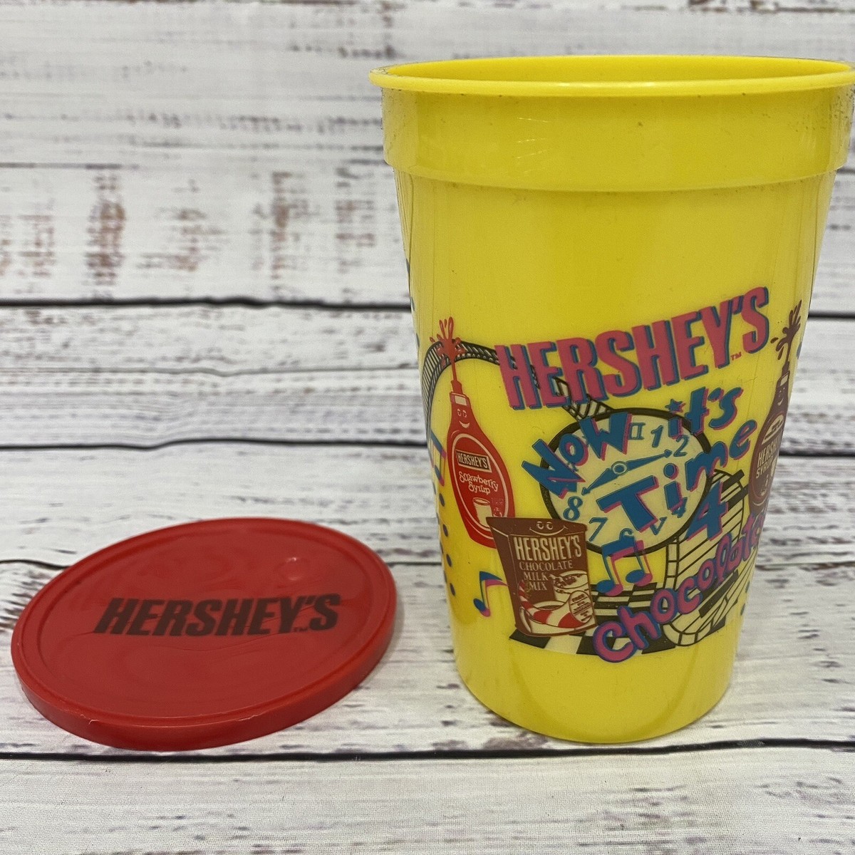 Vintage 1992 Hersheys Chocolate Milk Plastic Yellow Red Lid