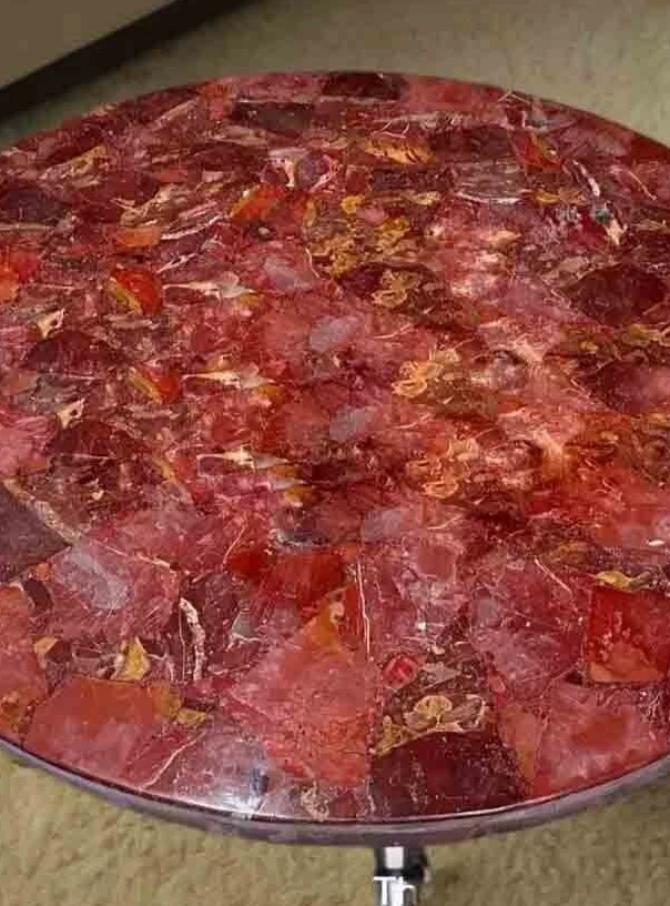 Mesa de centro de piedra de ágata roja de lujo - tapa de cristal natural decoración única para el hogar Foto 4 de 4