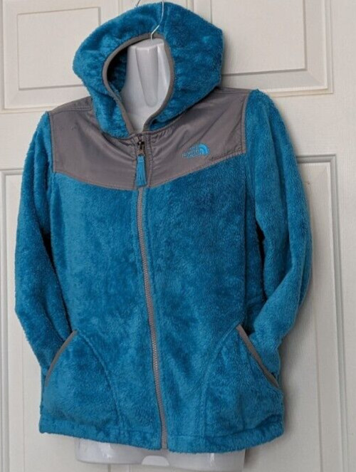 The North Face Girls Osito Fuzzy Full Zip Blue Fleece Hoodie Size L (14- 16 ) .