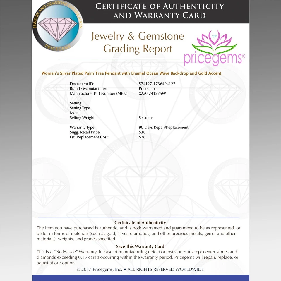Colgante de palmera enchapado en plata con esmalte telón de fondo de onda del océano y acento dorado Foto 4 de 4