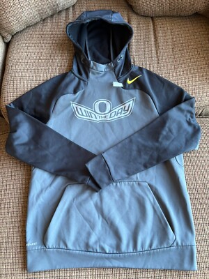 Nike Mens Therma Fit Univ Of Oregon Ducks Win The Day Hoodie Gray Med - EUC!