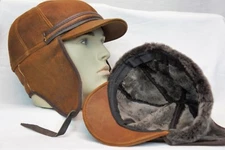 100% Sheepskin Shearling Leather Aviator Trapper Hunting Hat S-3XL, COGNAC-MOCHA