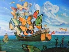 SALVADOR DALI ? Surrealism Art Painting Poster or Canvas Print "Butterfly Ship"