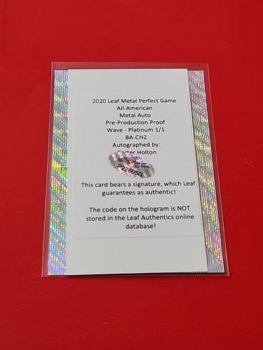 Carter Holton 2020 Leaf Perfect Game Metal Auto Platinum Wave Proof 1/1 Braves - Picture 5 of 7
